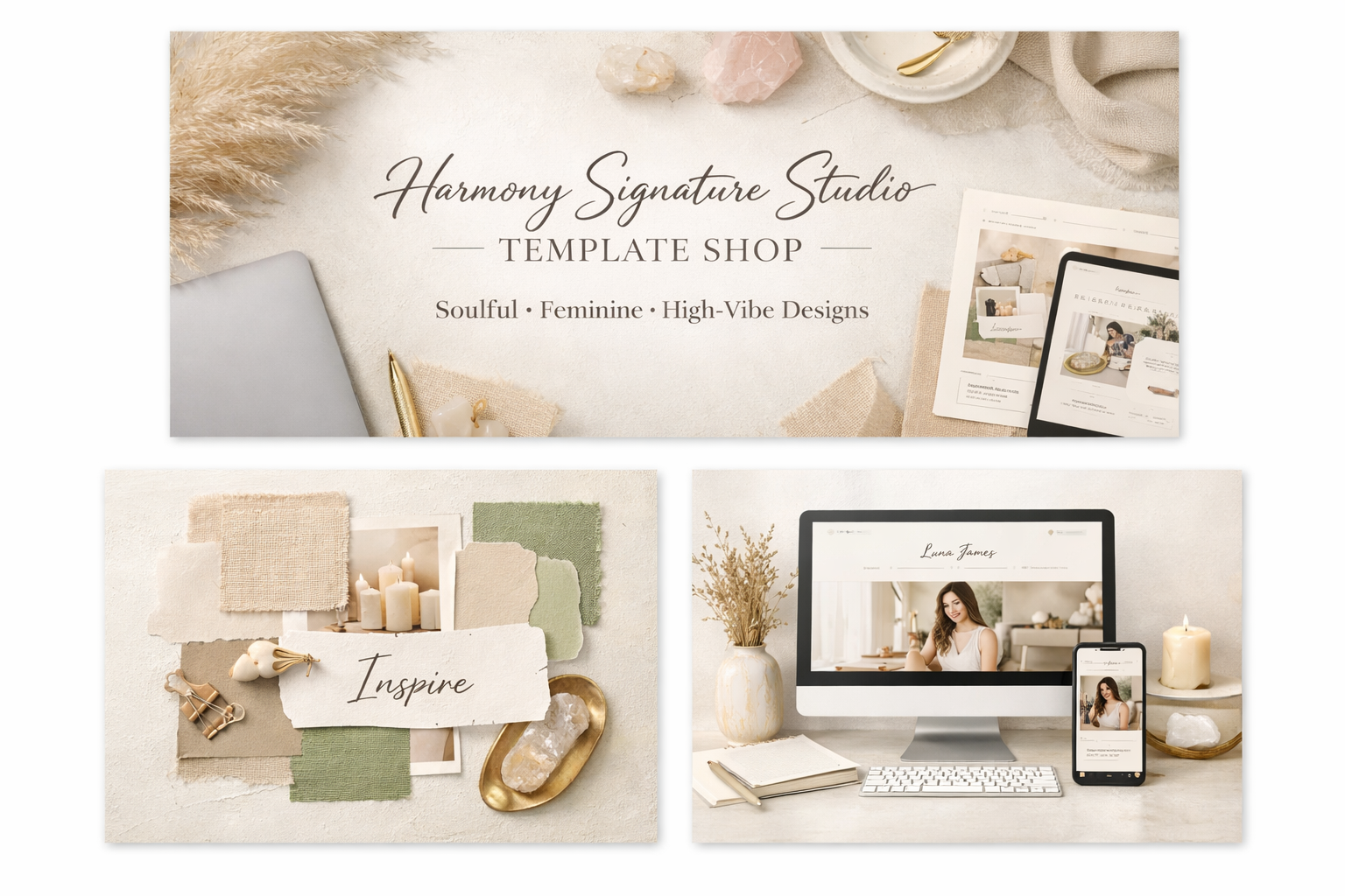 Harmony Signature Studio Showit template shop featuring soulful, feminine, high-vibe website designs